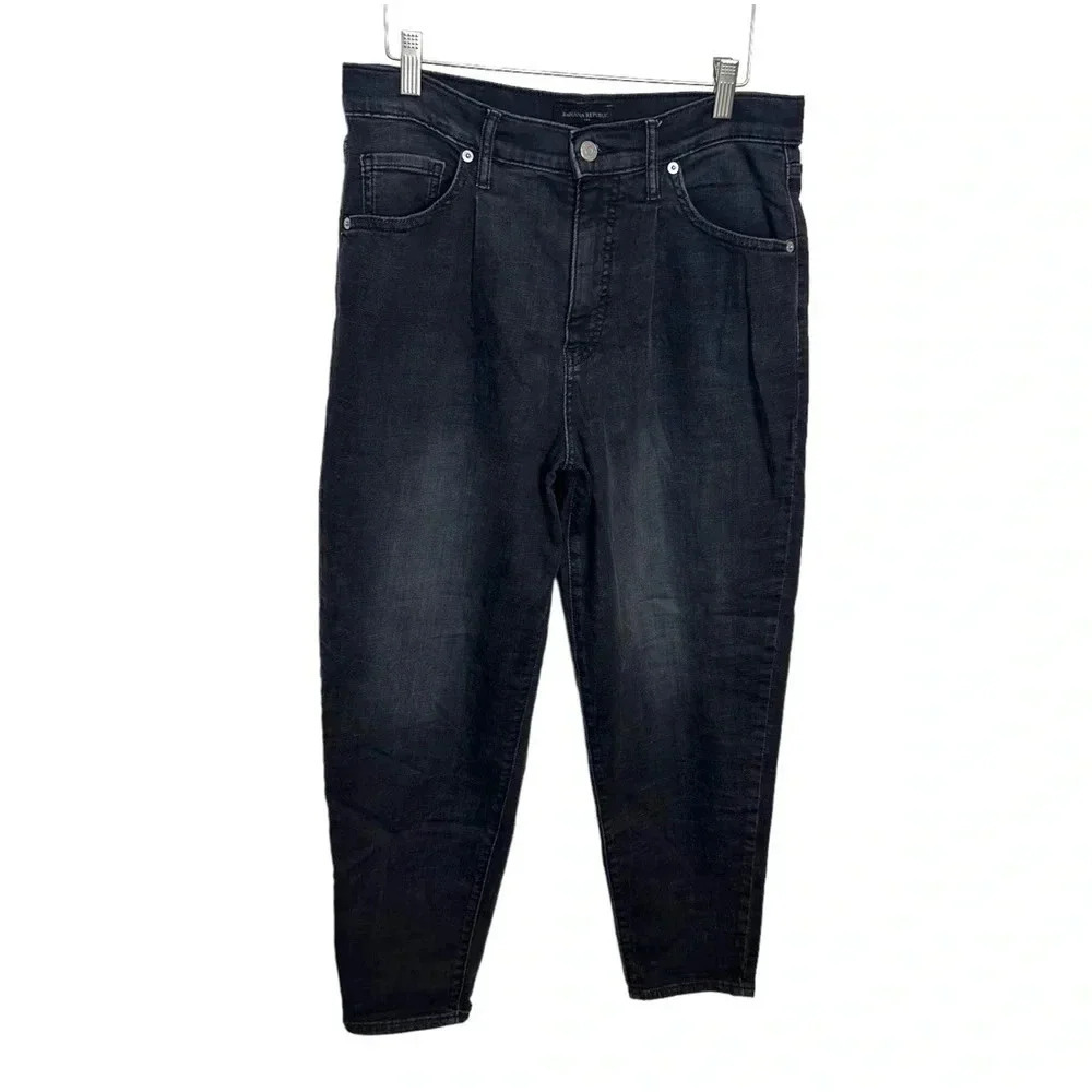Banana Republic Tapered Jeans 28/6 Black Pleated Front High Rise Denim